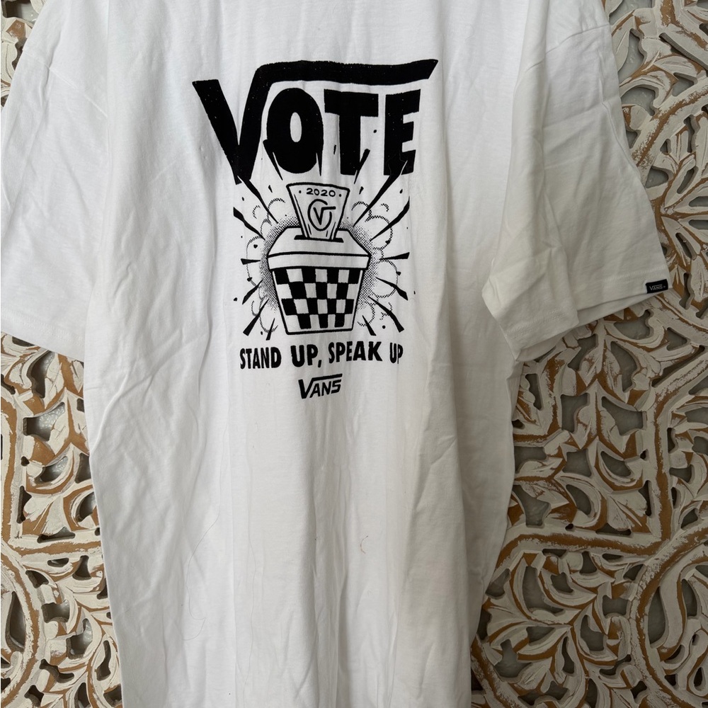 Vans White Graphic 'VOTE' Tee with Black Print 2020